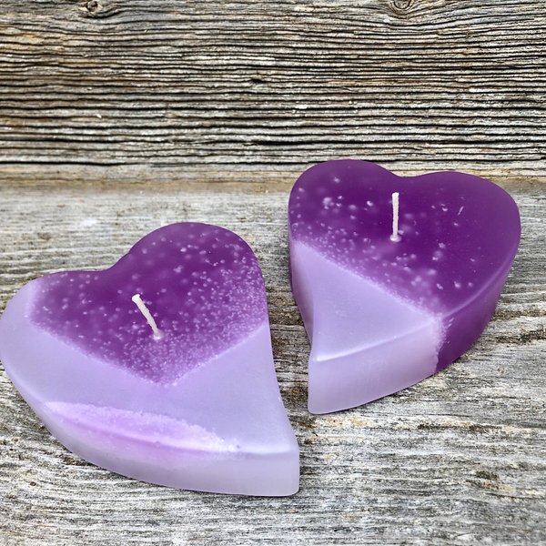 Sydänkynttilät violetti, 4 kpl:n lahjapakkauksessa
